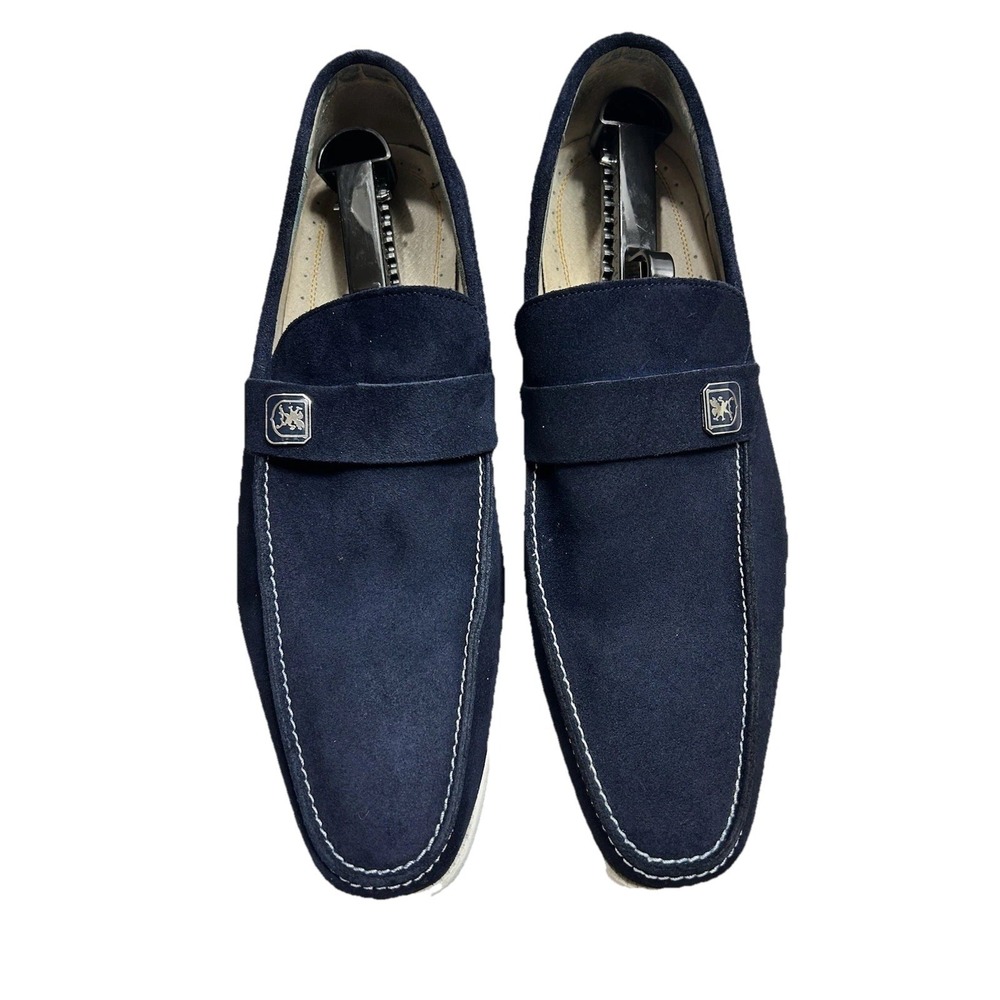Stacey Adams Men's Navy Blue Suede Loafers Size 13 Crest Preppy Old Money Casual